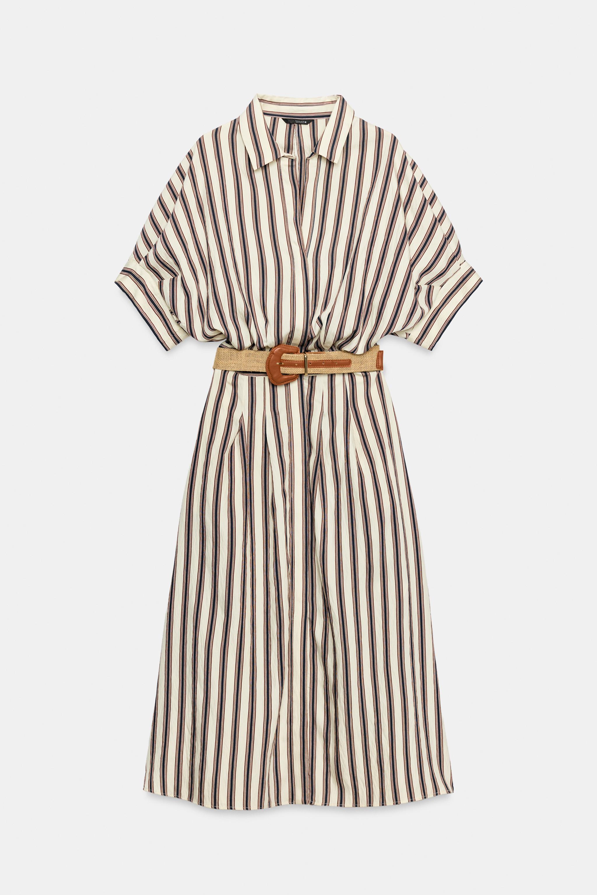 ROBE MI-LONGUE À RAYURES AVEC CEINTURE